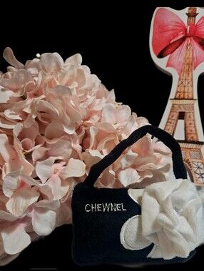 Black "Chewnel" Handbag with White Flower - SQUEAK TOY FOR DOGS